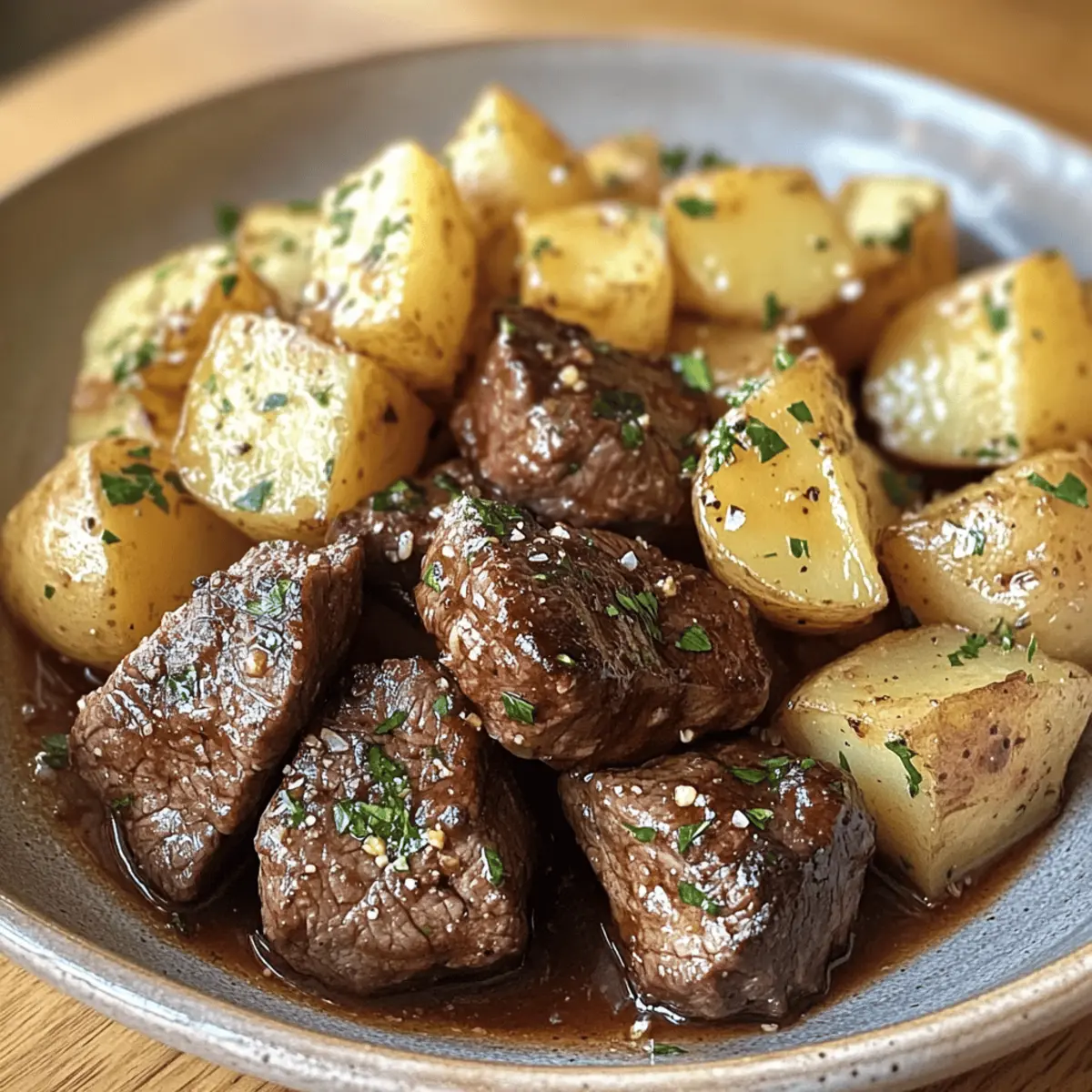 Crockpot Garlic Butter Beef Bites with Potatoes