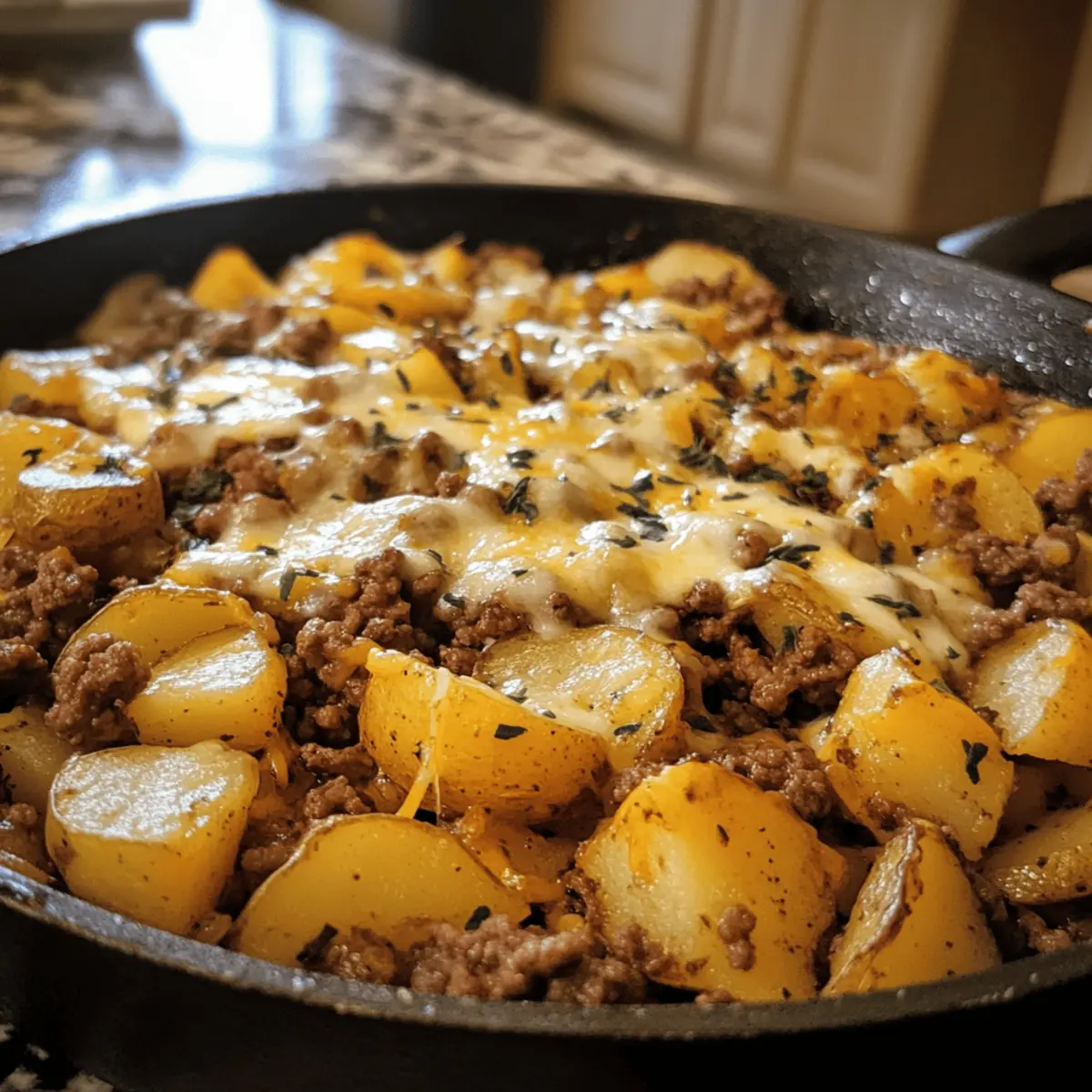 Cheesy Meat & Potato Skillet