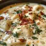 Creamy Pierogi Chicken Soup with Rosemary Bacon