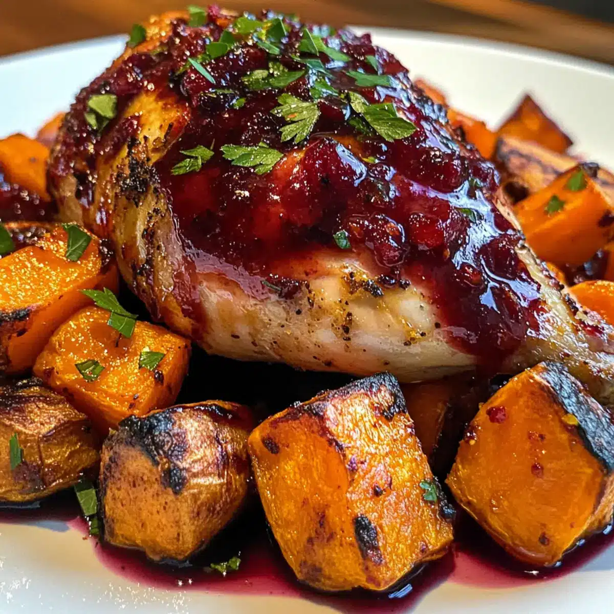 Cranberry Glazed Chicken with Carrots & Sweet Potatoes
