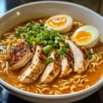 Fiery Chicken Ramen with Creamy Garlic Sauce