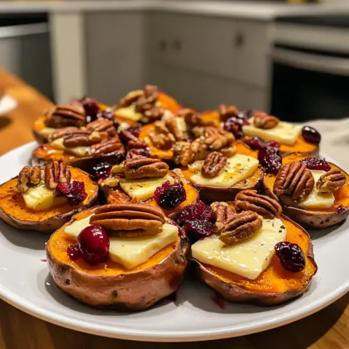 Sweet Potato Rounds with Brie Cranberry and Pecans