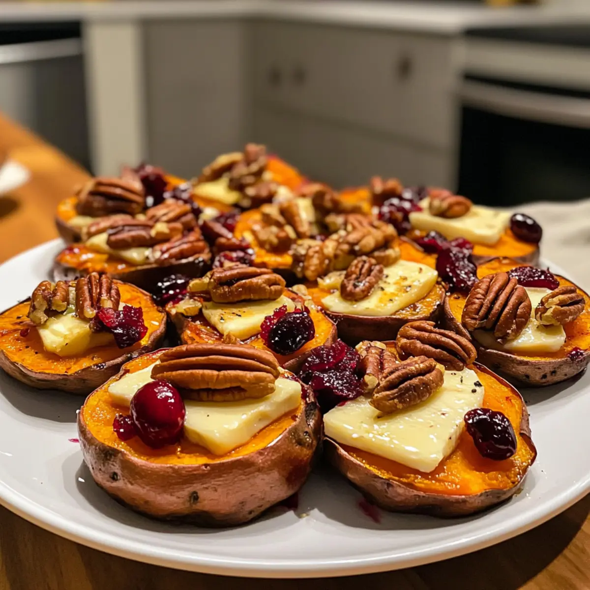 Sweet Potato Rounds with Brie Cranberry and Pecans