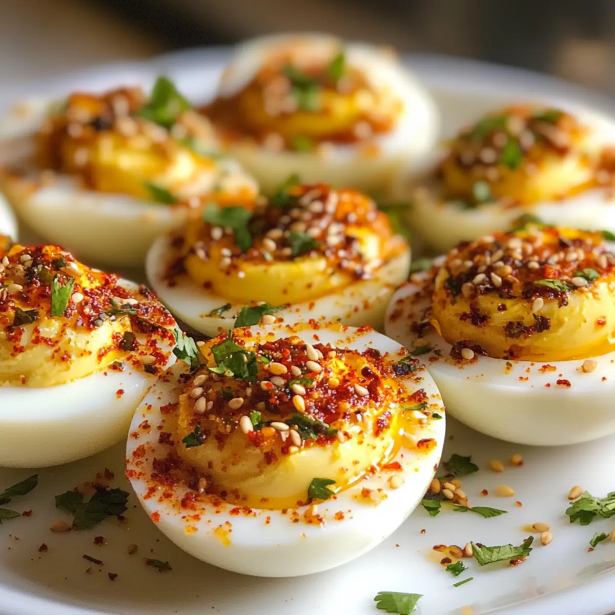 Spicy Chili Garlic Deviled Eggs
