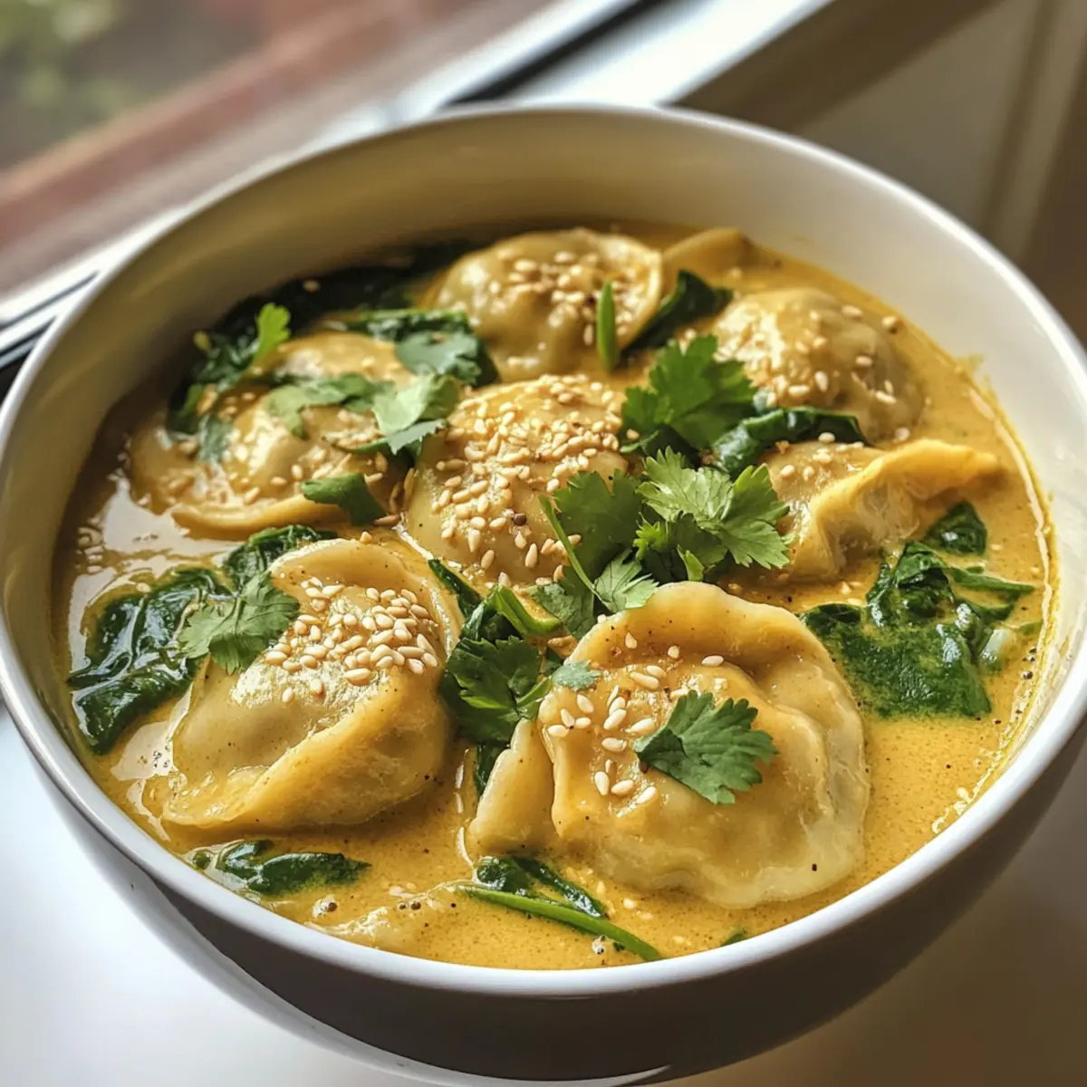 Baked Potstickers with Thai Curry Sauce