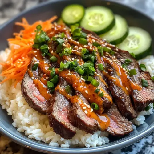 Korean BBQ Steak Rice Bowls with Spicy Cream Sauce