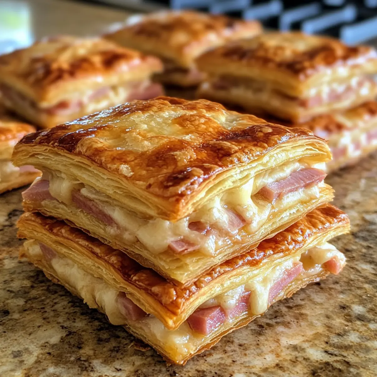 Crispy Ham & Cheese Puff Pastry Stacks