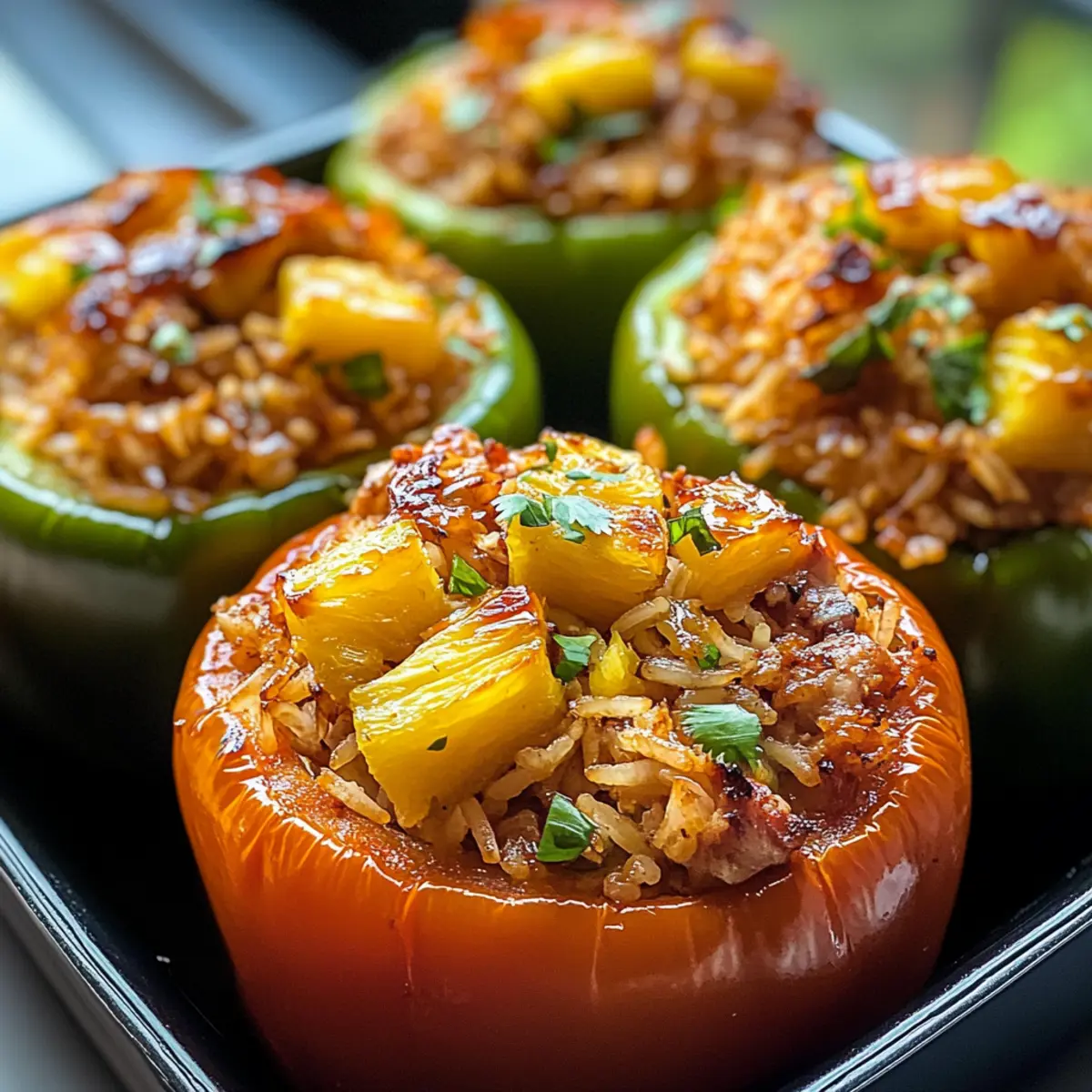 Teriyaki Pineapple Chicken and Rice Stuffed Peppers