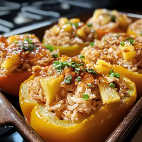 Teriyaki Pineapple Chicken and Rice Stuffed Peppers