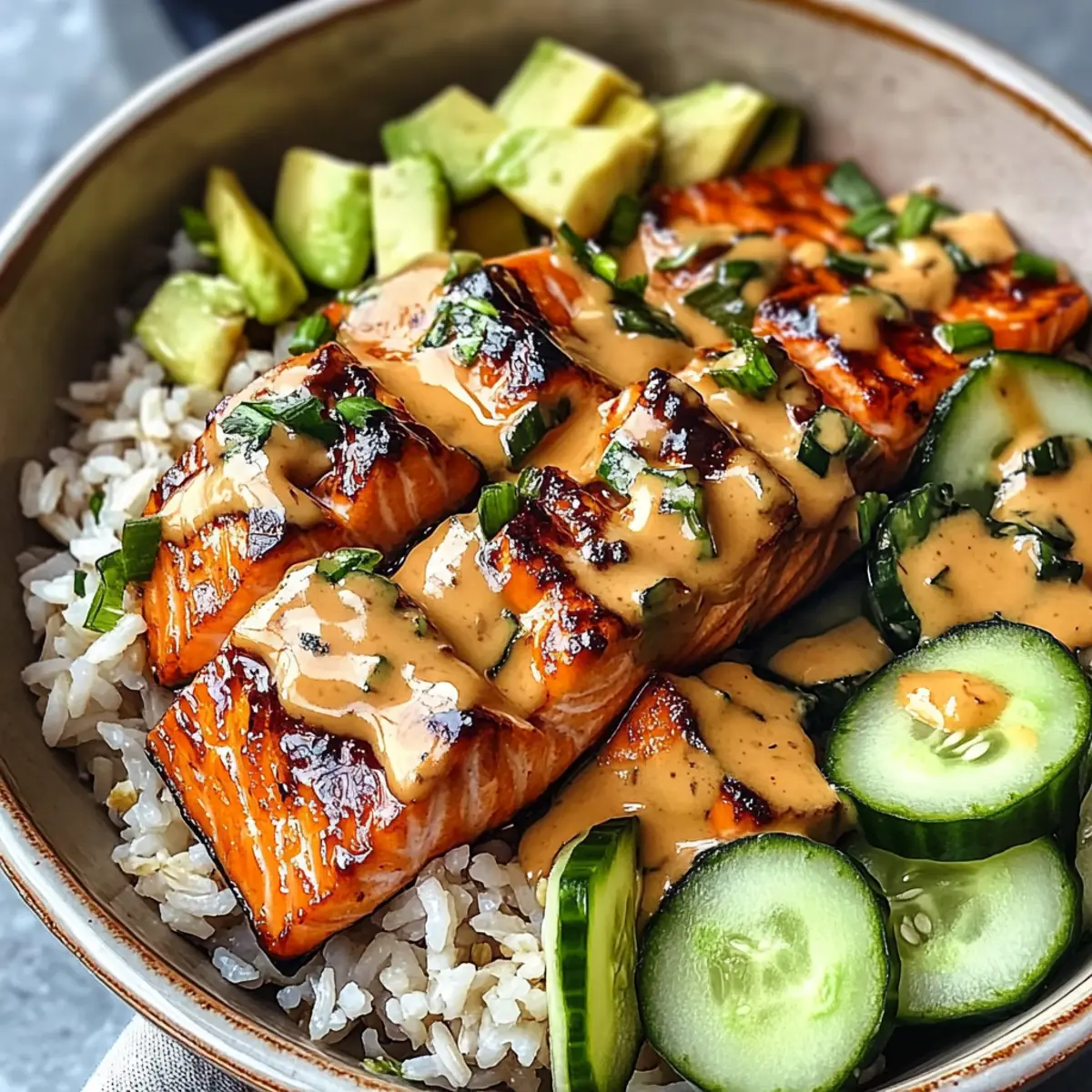 Honey Glazed Salmon Rice Bowls