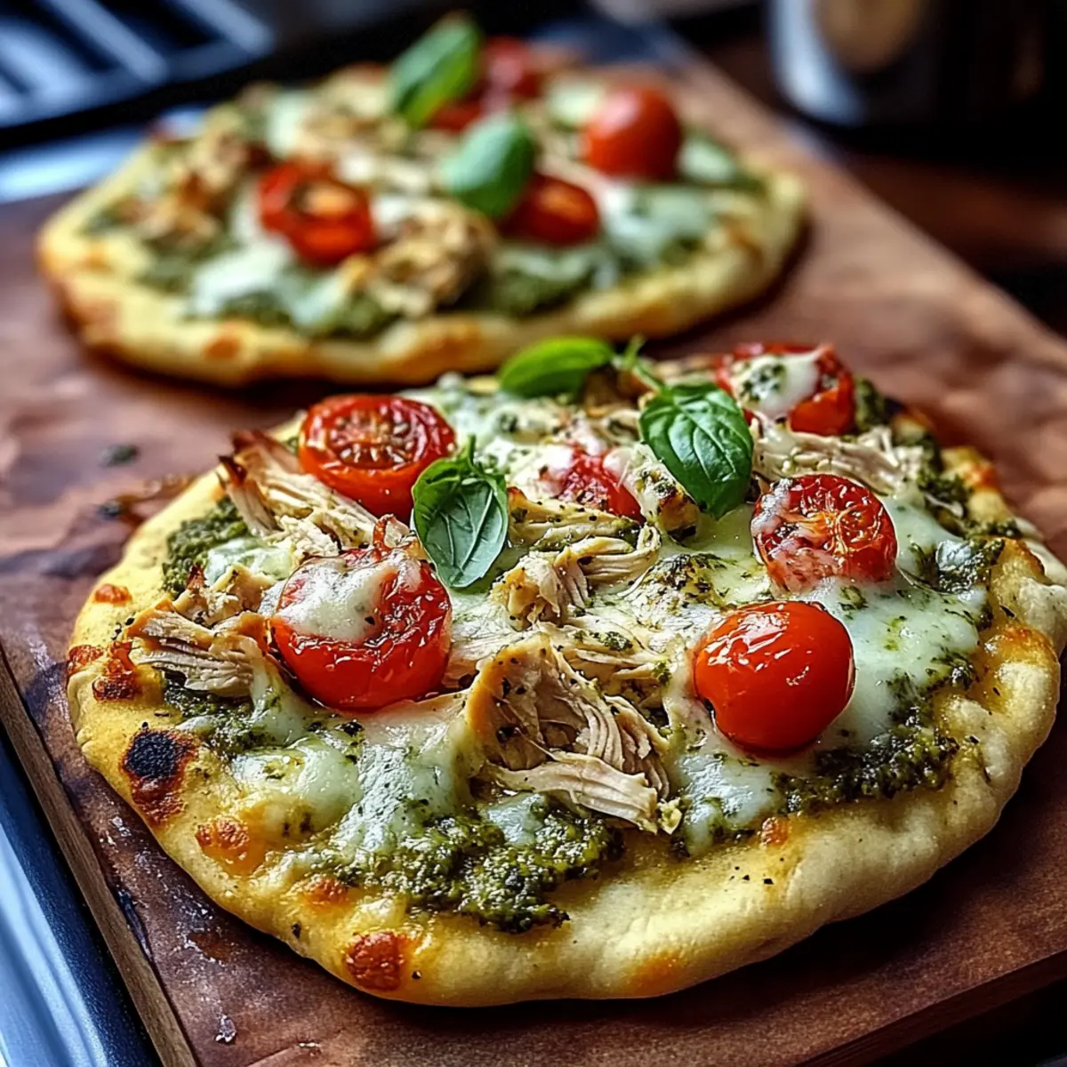 Pesto Chicken Flatbread with Mozzarella