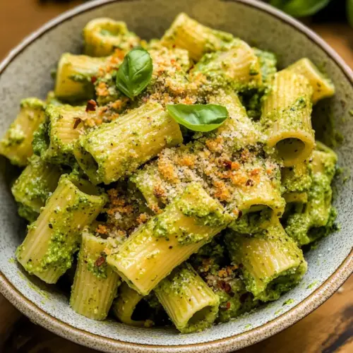 Creamy Pesto Rigatoni with Chili Garlic