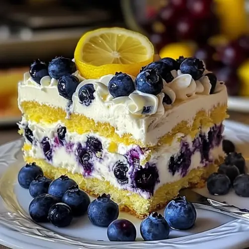 No-Bake Lemon Blueberry Cream Cake