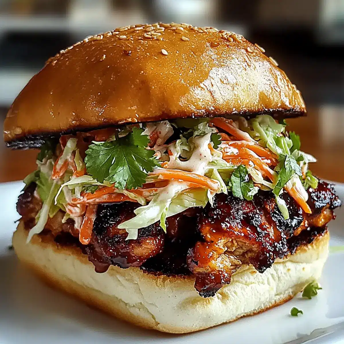 Spicy Korean BBQ Chicken Sandwich with Crispy Slaw