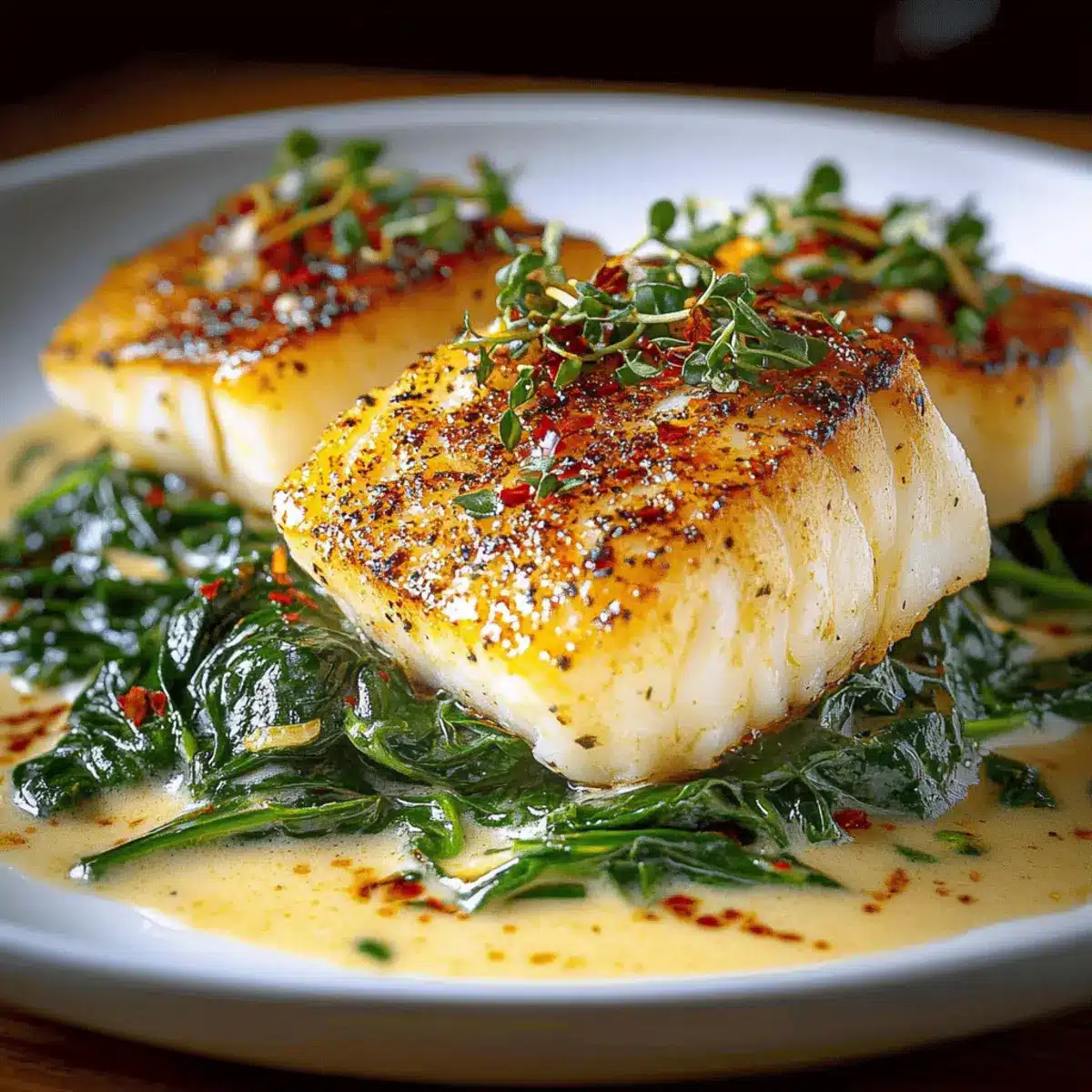 Pan-Seared Cod with Garlic Cream Sauce