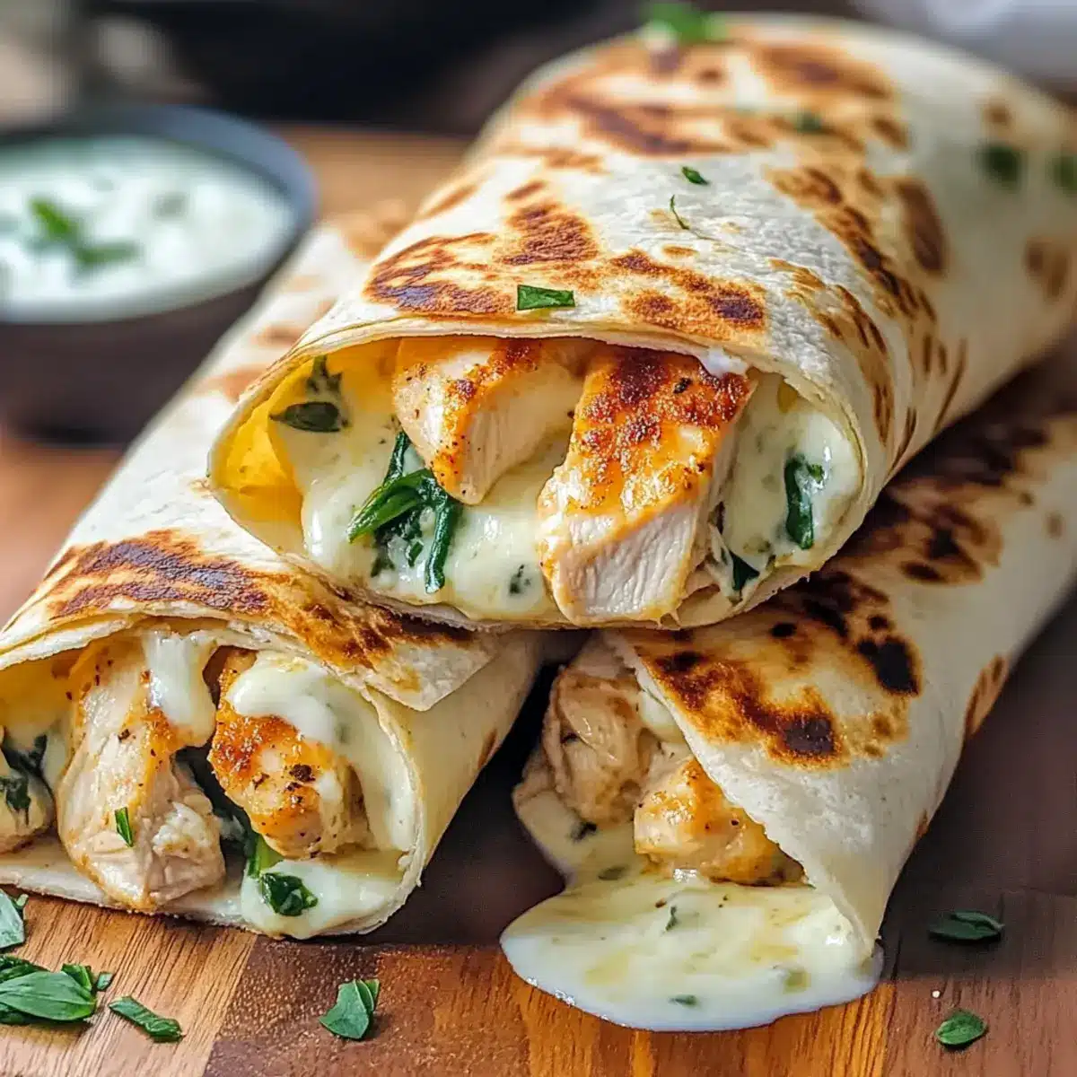 Low Carb Cheesy Garlic Chicken Wraps