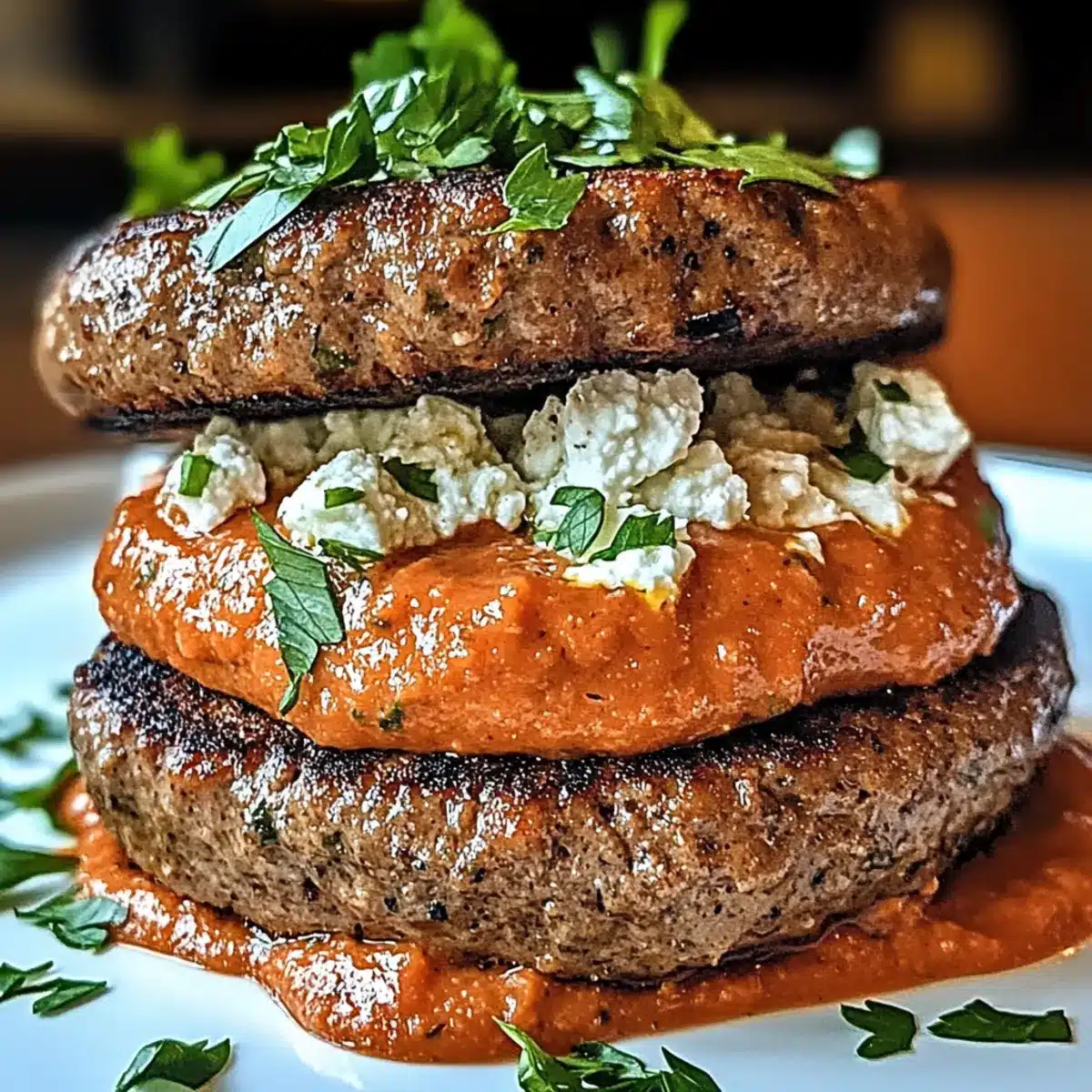 Keto Feta Burgers with Tomato Cream
