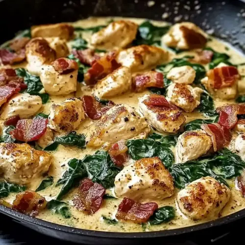 Lazy Keto Chicken Bacon Spinach Skillet