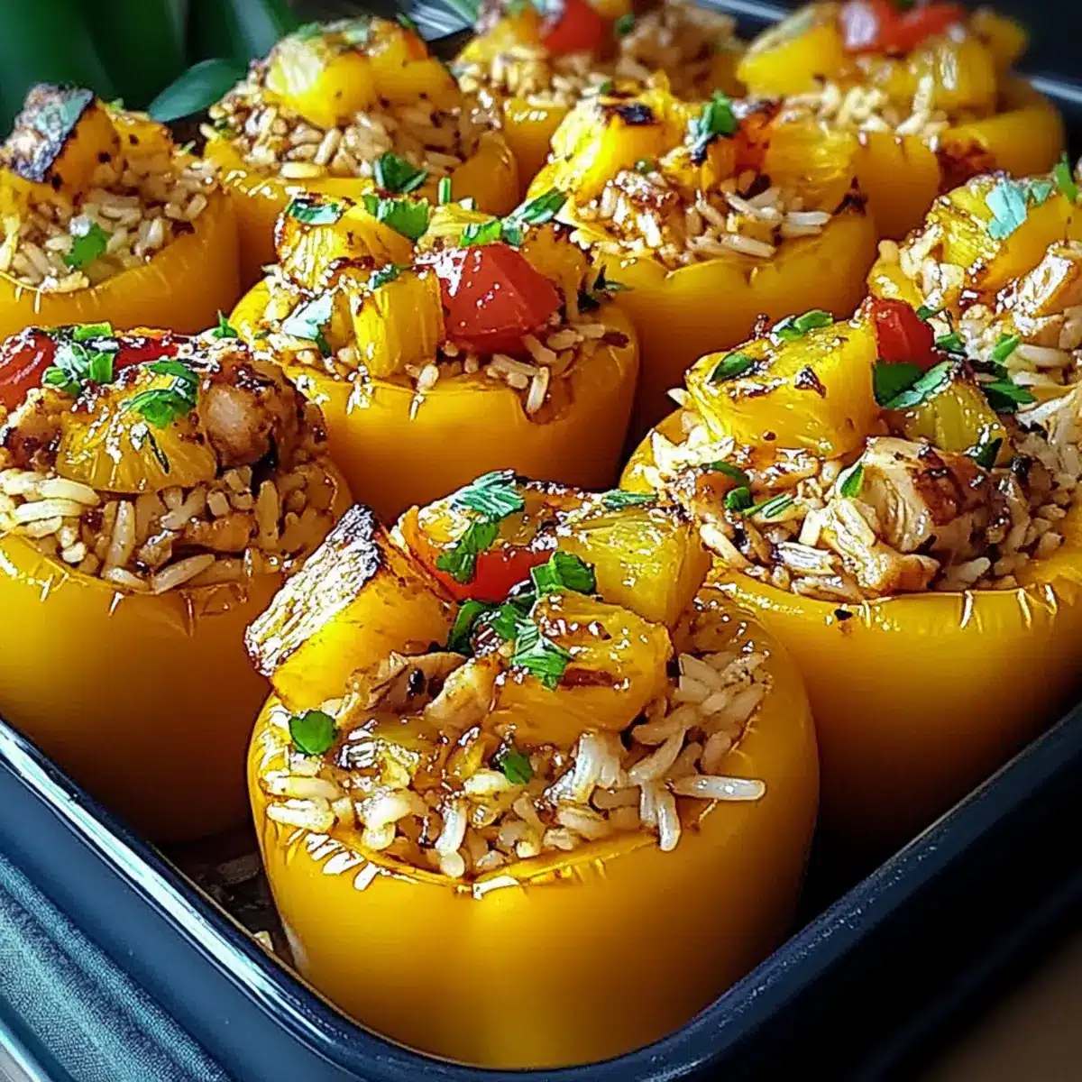 Teriyaki Pineapple Chicken and Rice Stuffed Peppers