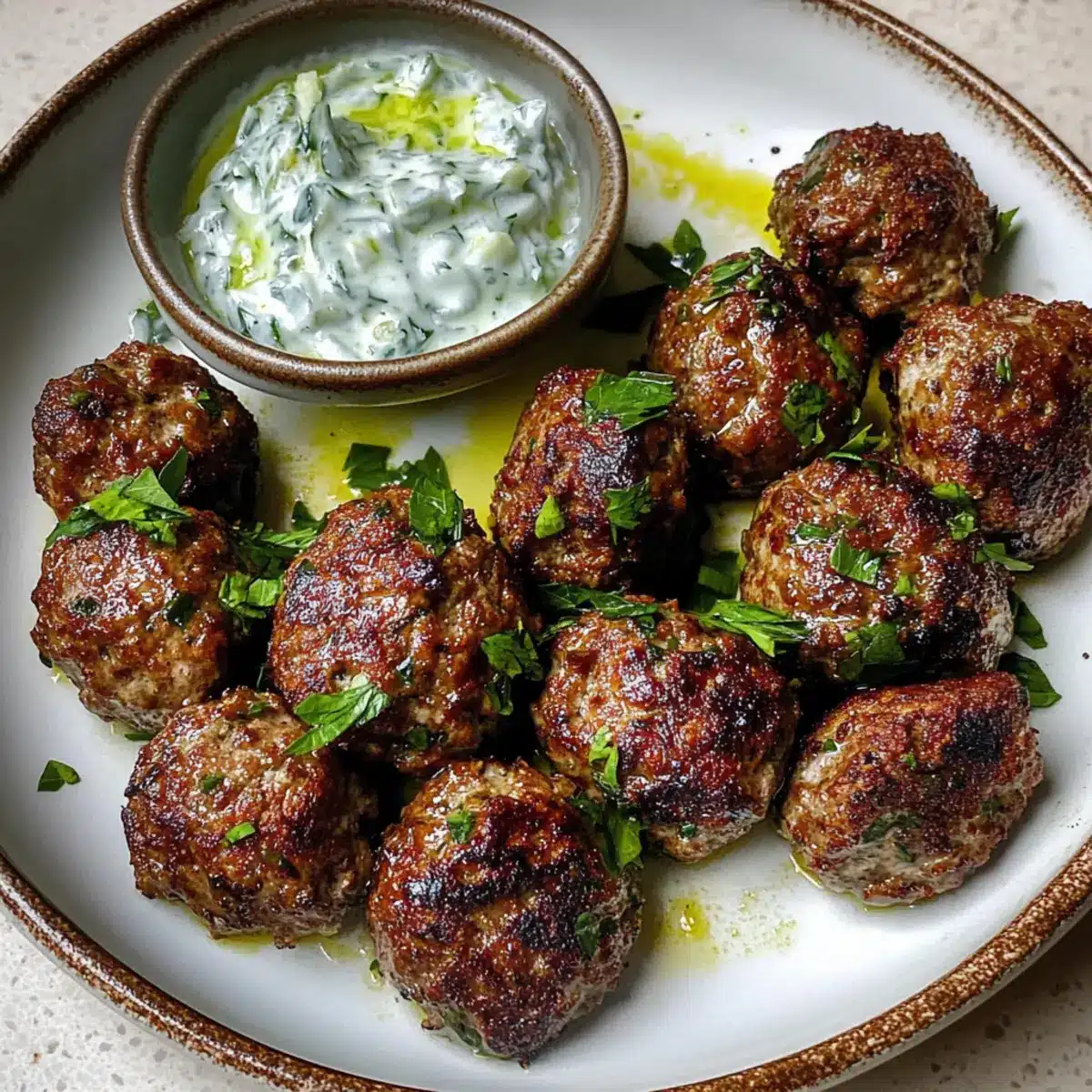 Lebanese Kofta Meatballs with Cucumber Mint Sauce