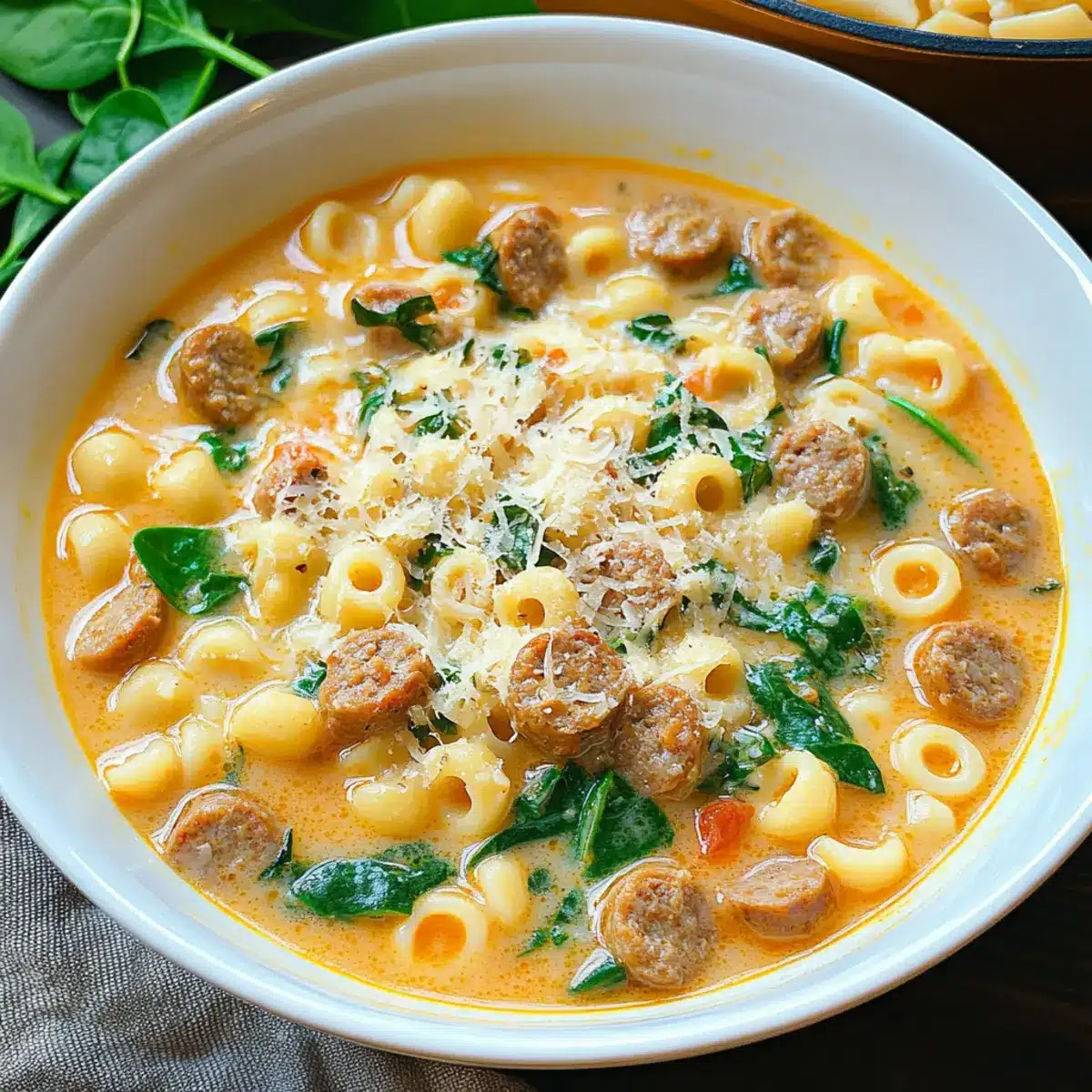 Creamy Parmesan Italian Sausage Ditalini Soup