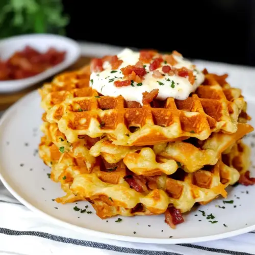 Bacon and Cheese Loaded Hashbrown Waffles