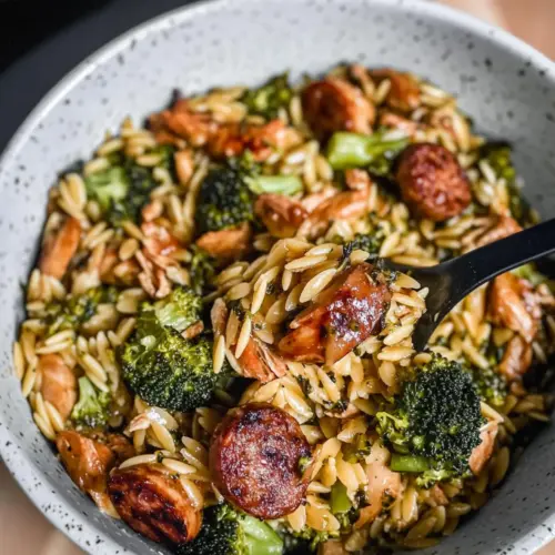 Chicken Sausage, Broccoli, and Orzo Skillet