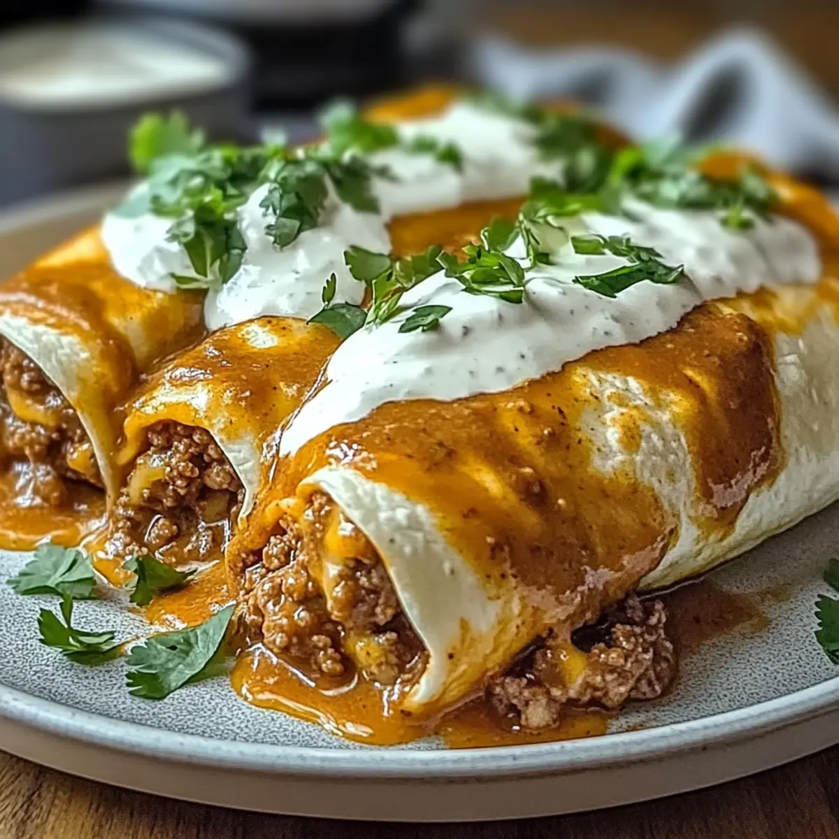 Smothered Ground Beef Burritos