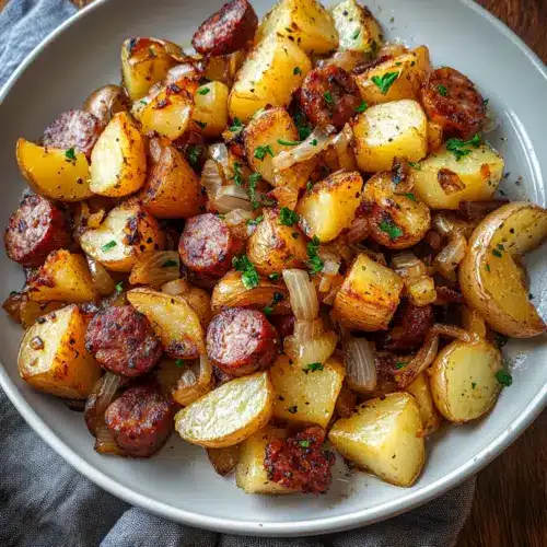 Fried Potatoes Onions and Smoke Polish Sausage