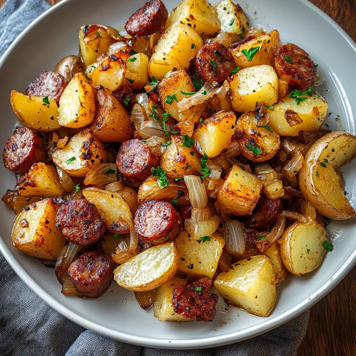 Fried Potatoes Onions and Smoke Polish Sausage