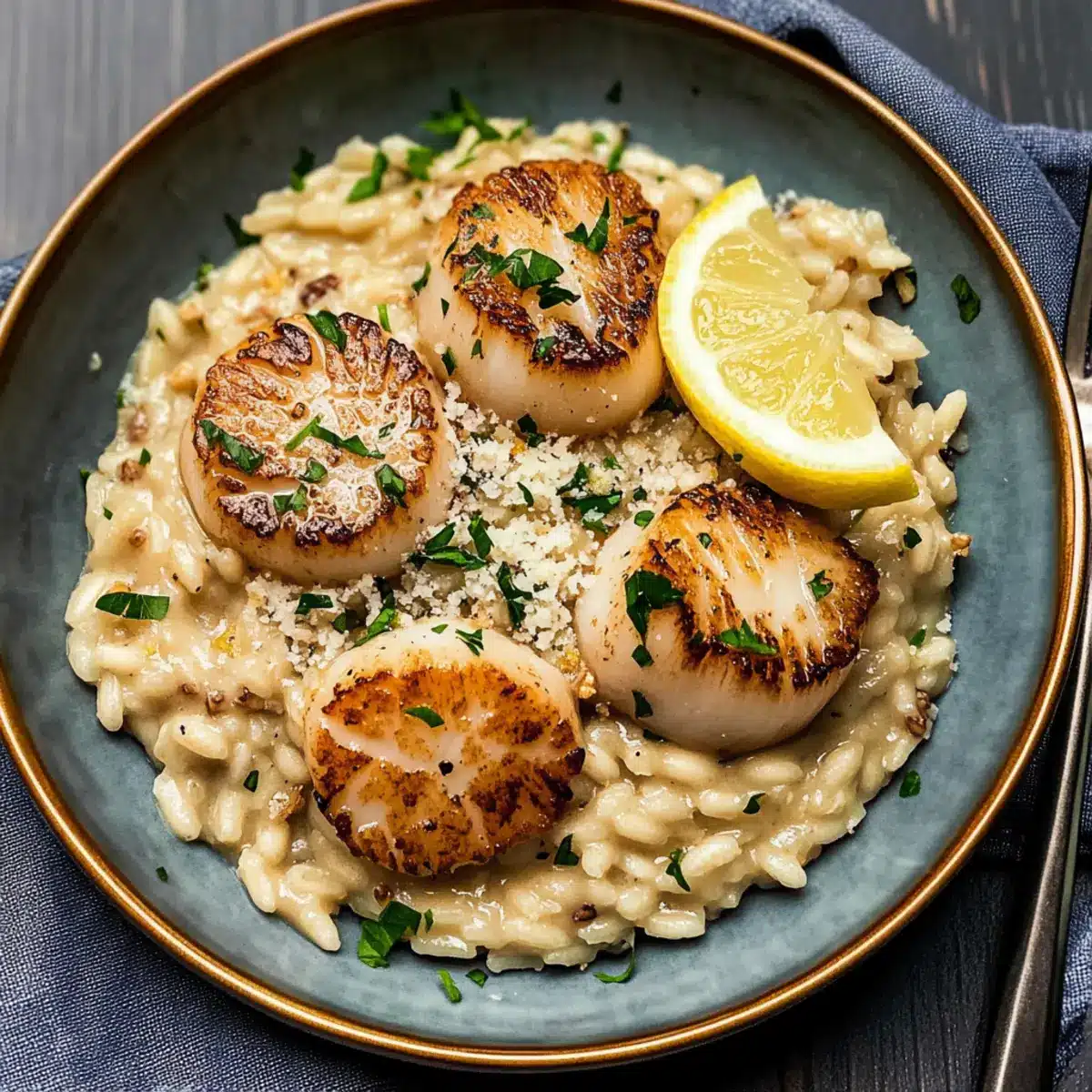 Lemon Butter Scallops Over Parmesan Risotto