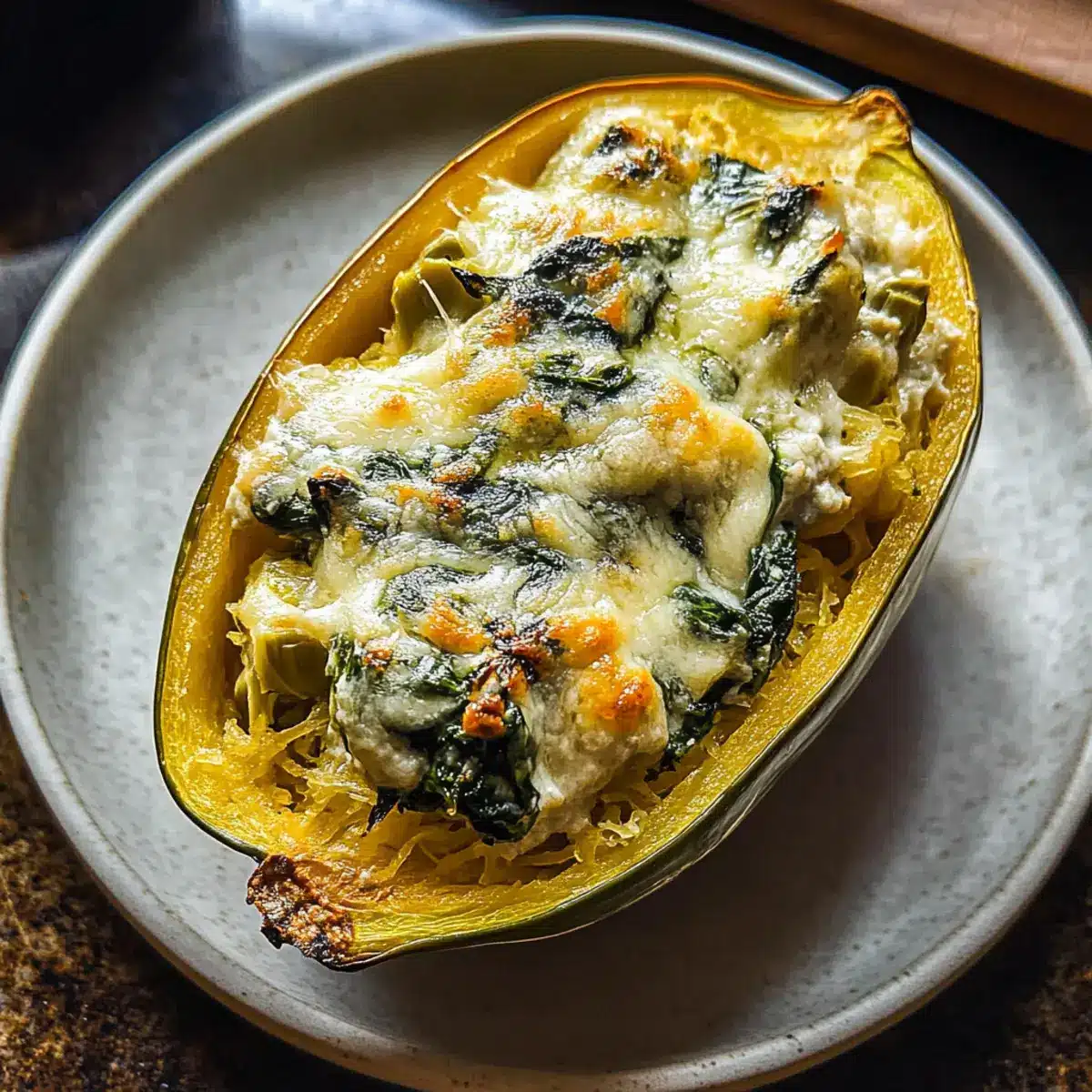 Spinach and Artichoke Stuffed Spaghetti Squash