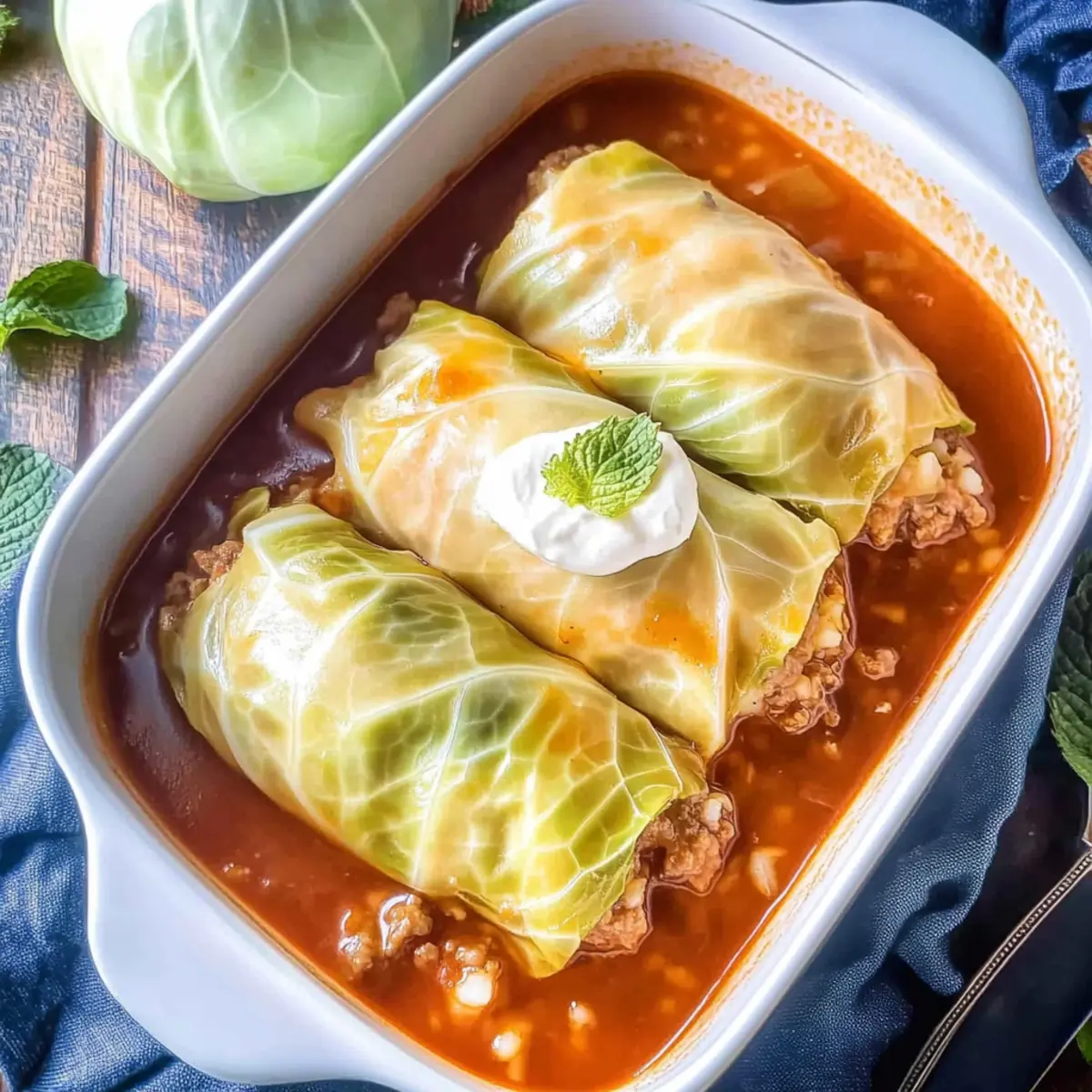 Stuffed Cabbage Rolls with Tomato Soup