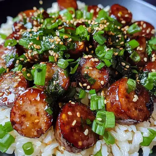 Sticky Honey Garlic Smoked Sausage Rice