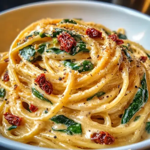 Spaghetti & Spinach with Sun-Dried Tomato Cream Sauce