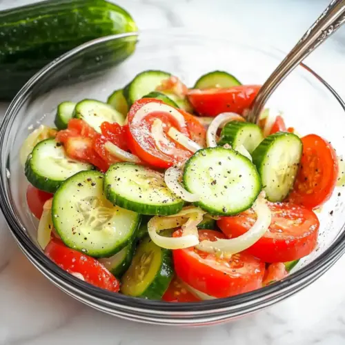 marinated cucumbers, onions and tomatoes