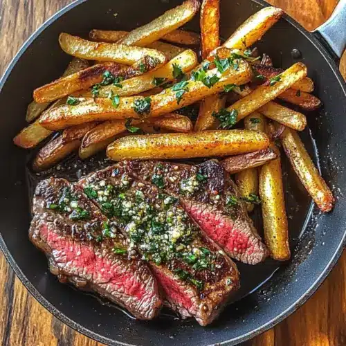 Sizzling Skillet Steak Frites with Paprika Parmesan Fries